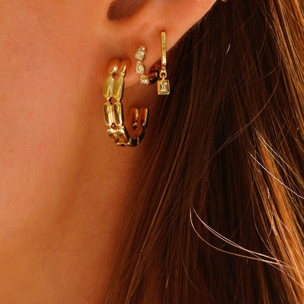 Yellow Gold-5^Designer Gold Hoops: Melody Eden Gold Bar Double Row Hoops in Yellow Gold