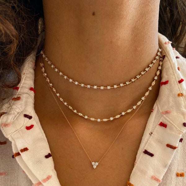 Rose Gold-2^Diamond Pendant Necklaces: Ava Bea Trio Necklace in Rose Gold