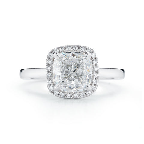 Diamond Engagement Rings: Halo Cathedral Engagement Ring with 2.10 ct. Cushion