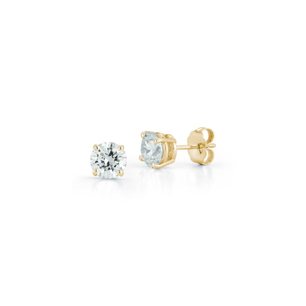 Yellow Gold-1^Designer Diamond Studs: DRD Diamond Solitaire Studs 1.80 Ct. Total Weight in Yellow Gold 