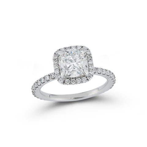 Diamond Engagement Rings: Halo Pavé Engagement Ring with 1.71 Ct. Cushion Cut Diamond