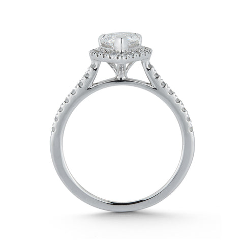 Diamond Engagement Rings: Halo Pavé Cathedral Engagement Ring with 1.04 ct. Pear