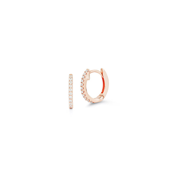 Rose Gold-1^Diamond Huggie Earrings: DRD Medium Huggies in Rose Gold