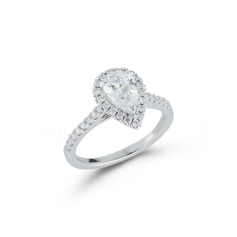 Diamond Engagement Rings: Halo Pavé Cathedral Engagement Ring with 1.04 ct. Pear