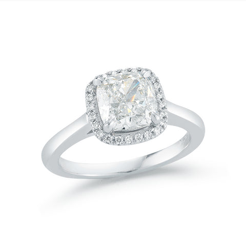 Diamond Engagement Rings: Halo Cathedral Engagement Ring with 2.10 ct. Cushion