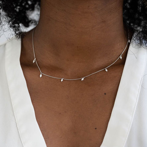 White Gold-4^Diamond Station Necklaces: Sophia Ryan Marquise Station Necklace in White Gold