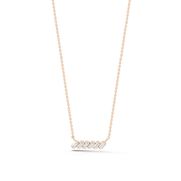 Rose Gold-1^Designer Bar Necklaces: Sadie Pearl Slope Bar Necklace in Rose Gold