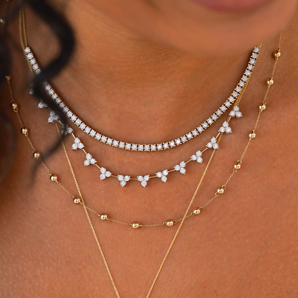 Rose Gold^3-Diamond Tennis Necklaces: Ava Bea Interval Trio Tennis Necklace in Rose Gold