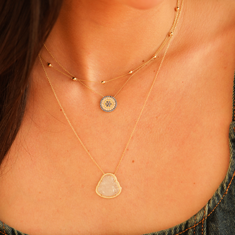 Yellow Gold-4^Diamond Station Necklaces: Poppy Rae Pebble Station Necklace in Yellow Gold