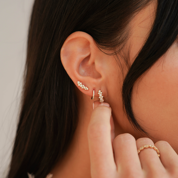 Yellow Gold^2-Diamond Climber Stud Earrings: Vivian Lily Array Climbers in Yellow Gold